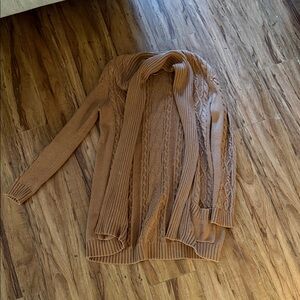 Mango Open-Front Cable Knit Cardigan - Camel